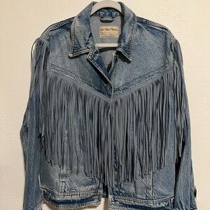 We The Free Light Blue Denim Fringe Jacket